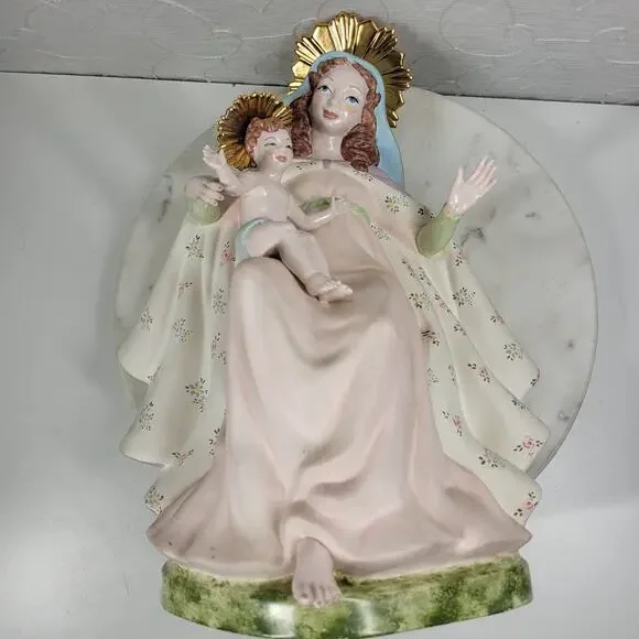 Vintage Crowned Holy Mary Baby Jesus Statue 12
